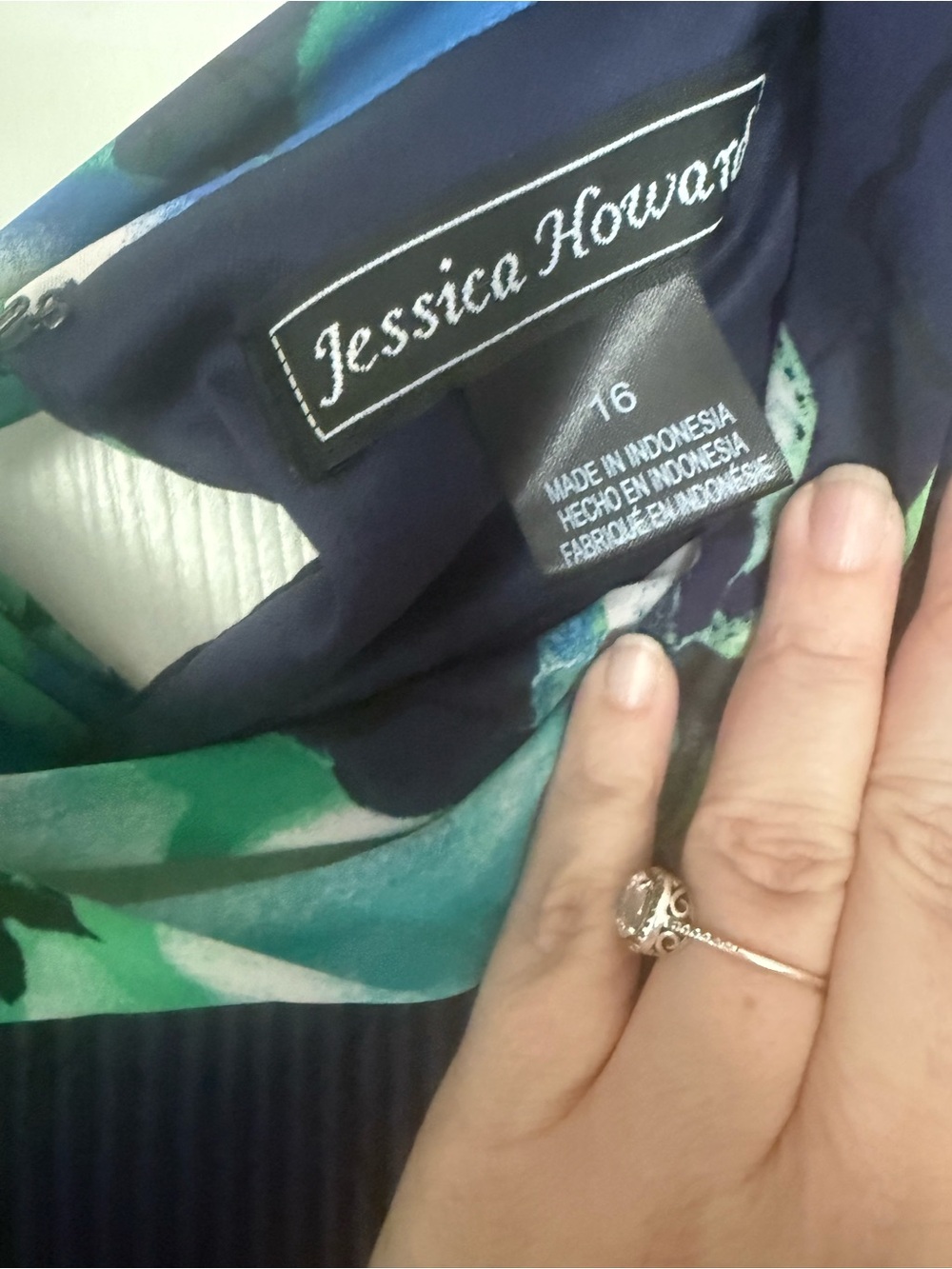 Jessica Howard Navy Floral Midi Dress with Teal and Green Accents - Picture 2 of 5